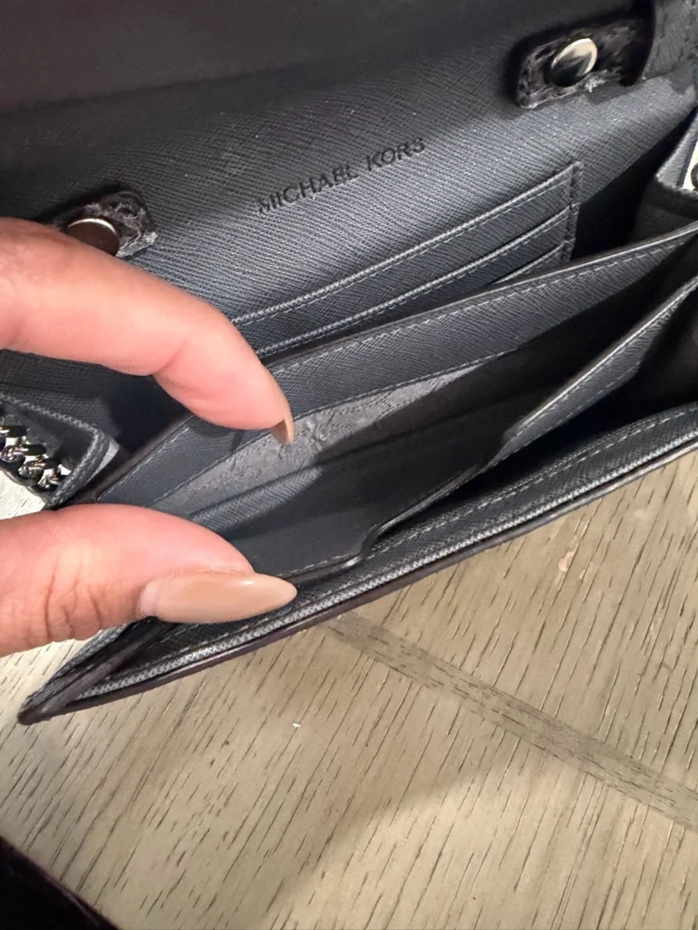 Michael Kors Snake-Embossed Crossbody in Taupe and Silver